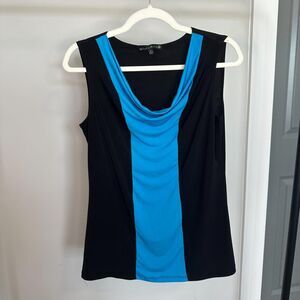 Vintage Suzie in the City Top \ Y2K 90s Black Blue Cowl Neck Sleeveless Blouse